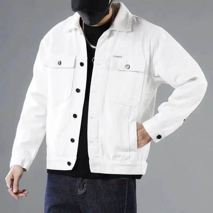 Buy Center Men's White Loose-fit Denim Jacket - Trendy Autumn Style - Buy Center UK