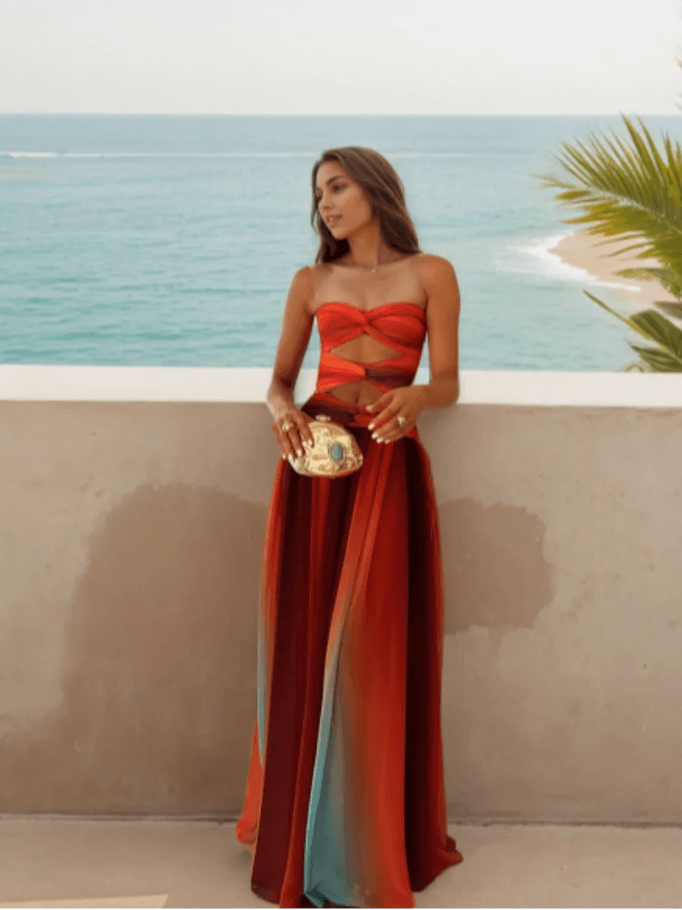 Buy Center Chic Hollow Out Maxi Dress - Backless High Waist Style - Buy Center UK
