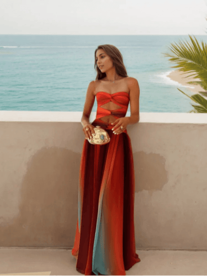 Buy Center Chic Hollow Out Maxi Dress - Backless High Waist Style - Buy Center UK