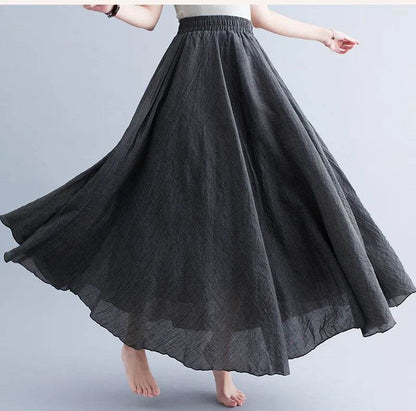 28-Color Mori Girl A-line Skirt - Cotton Linen, Elastic Waist - Buy Center UK