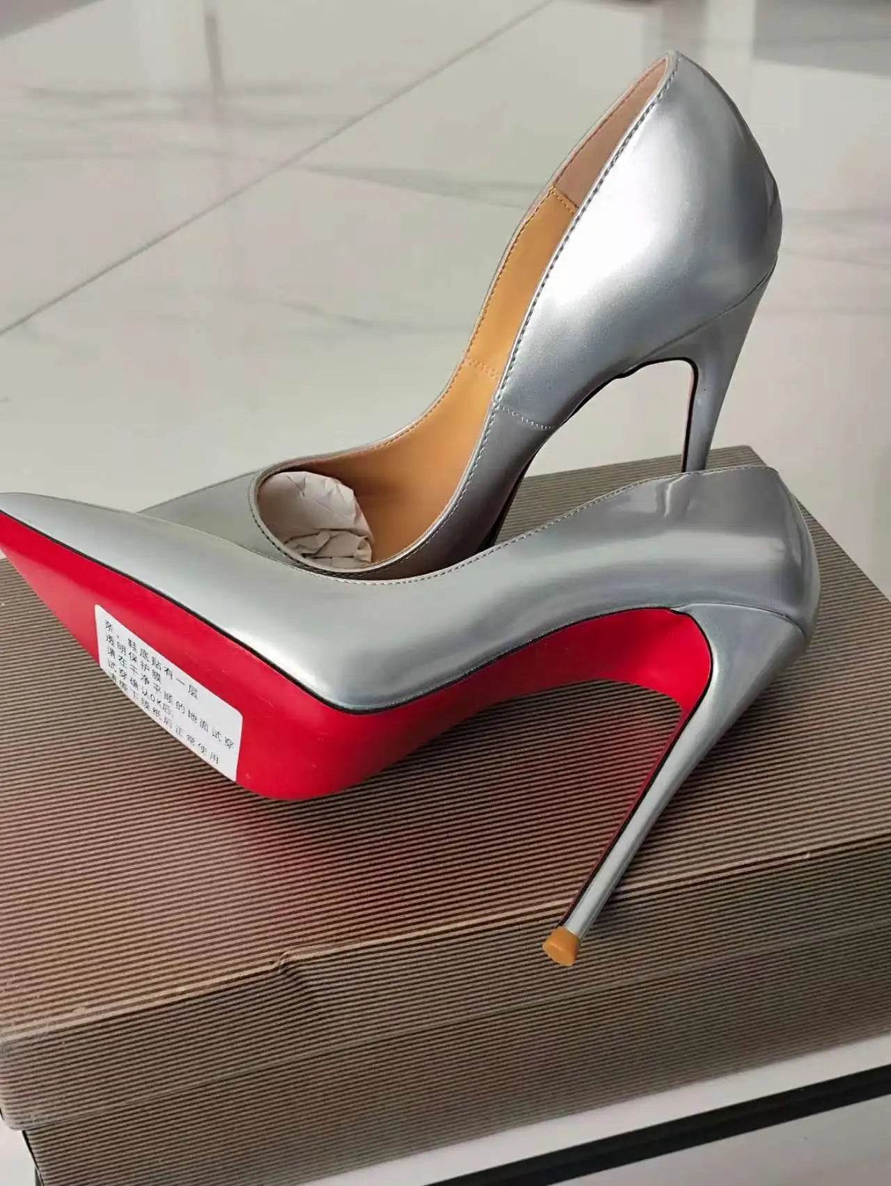 Buy Center Women's Patent Pointed Toe Slip-On Pumps - 12cm Heels - Buy Center UK