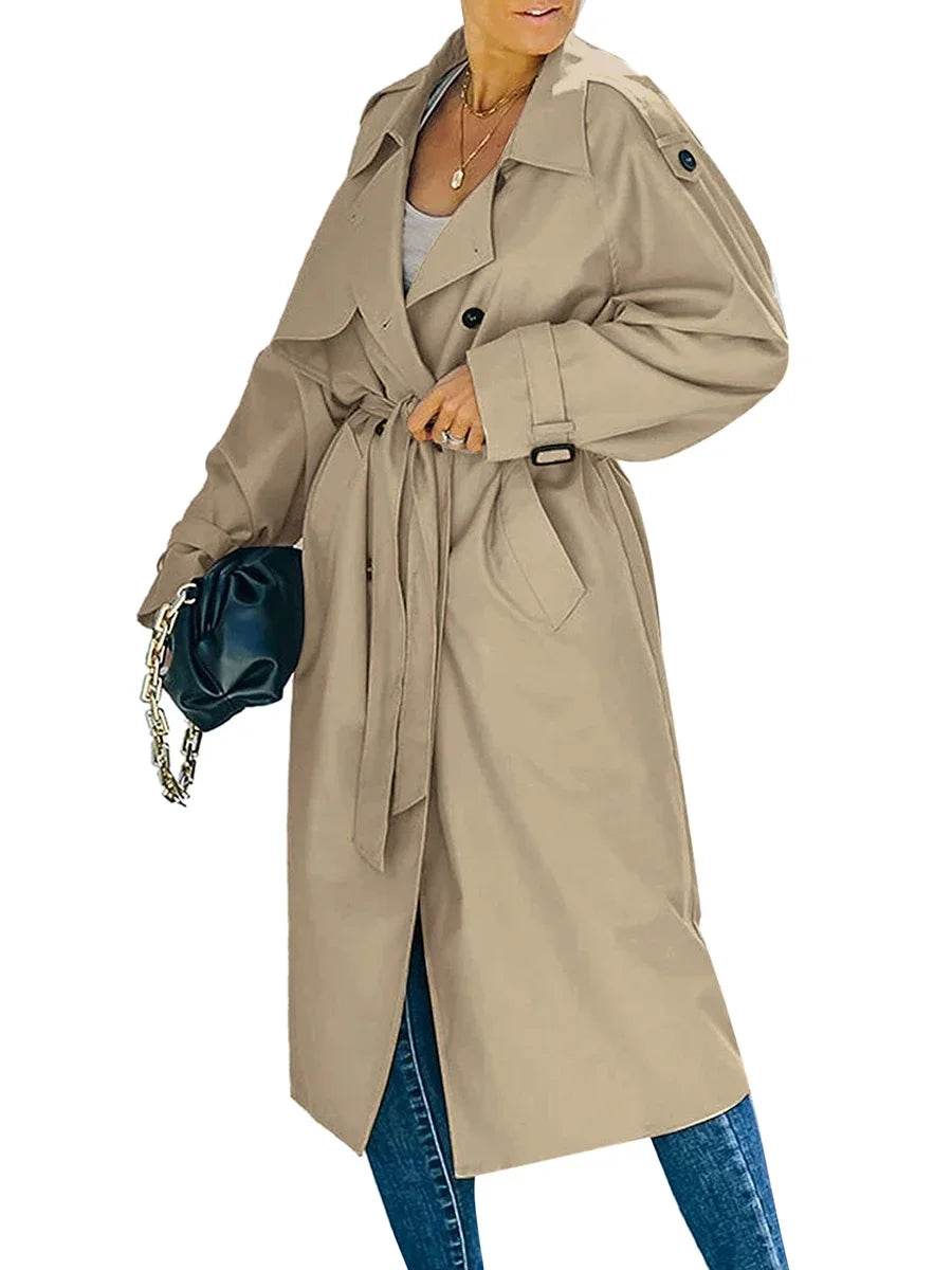 Buy Center Women's Double Breasted Trench Coat - Chic Windbreaker - Buy Center UK