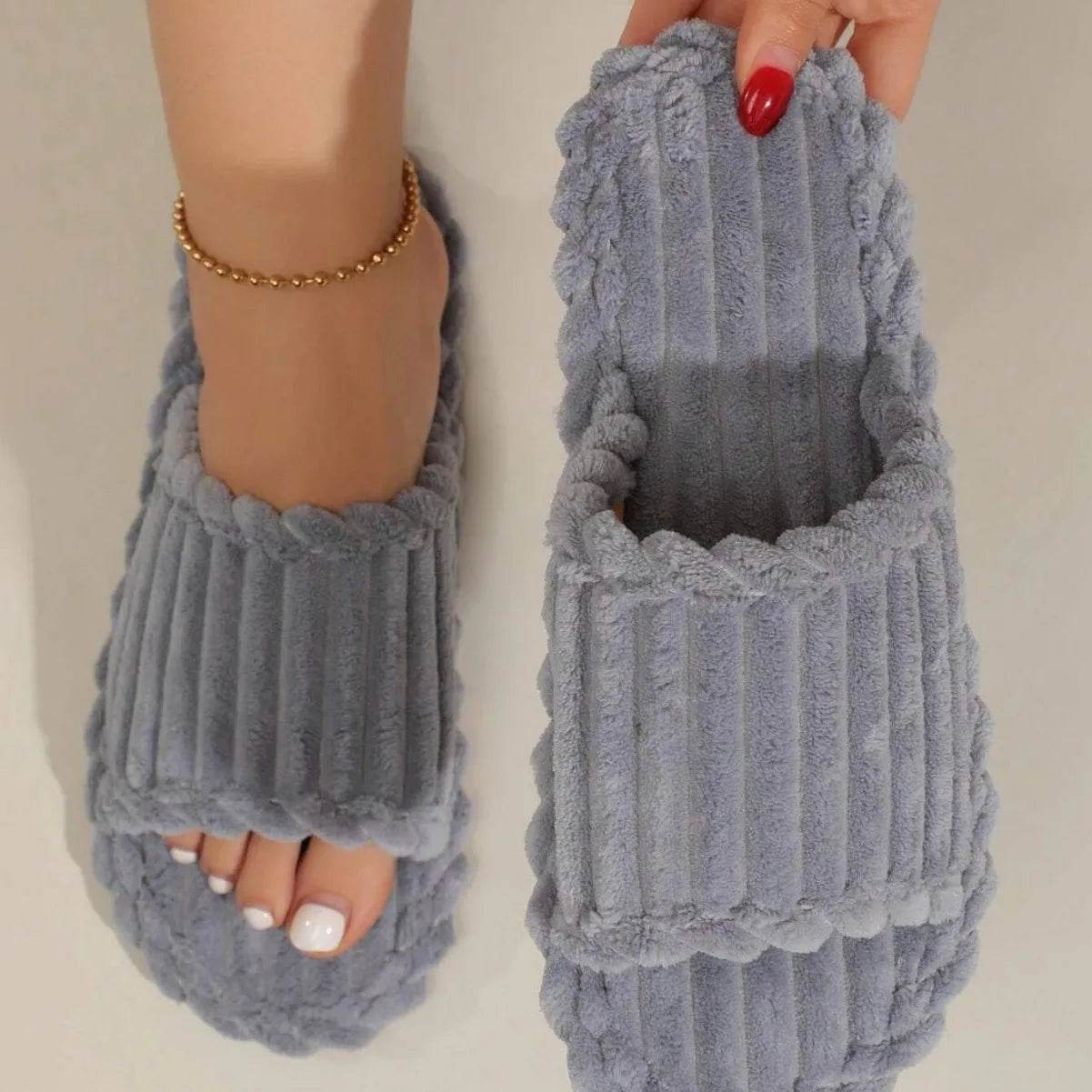 Buy Center Women's Minimalist Open Toe Cotton Slippers - Stylish Indoor Footwear - Buy Center UK