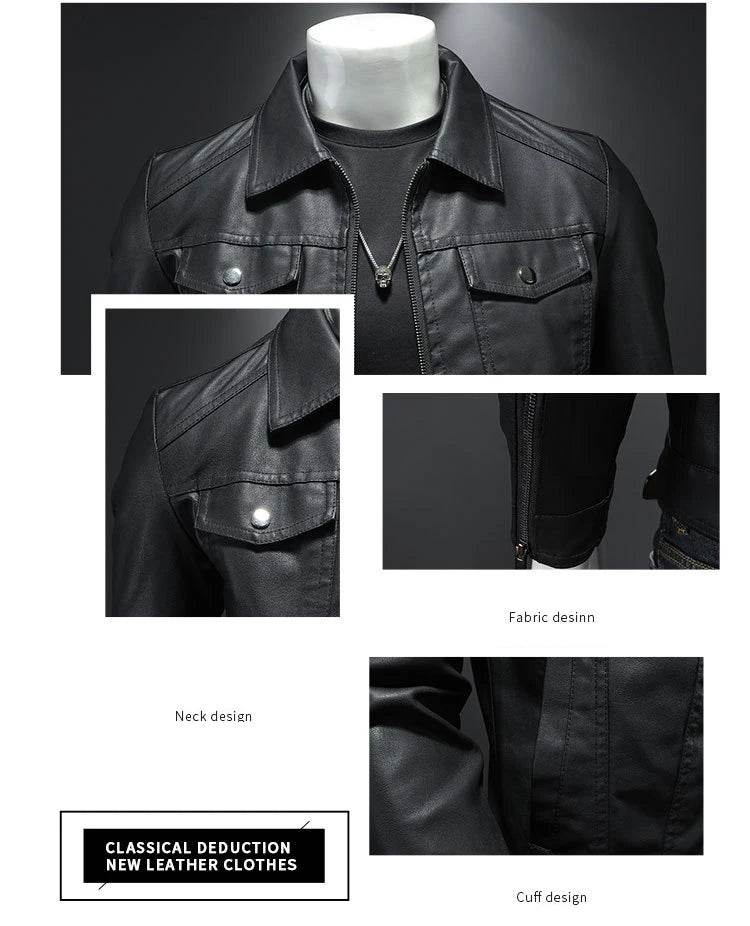 Buy Center Men's Lapel Leather Jacket - Oversized Waterproof Moto Style - Buy Center UK