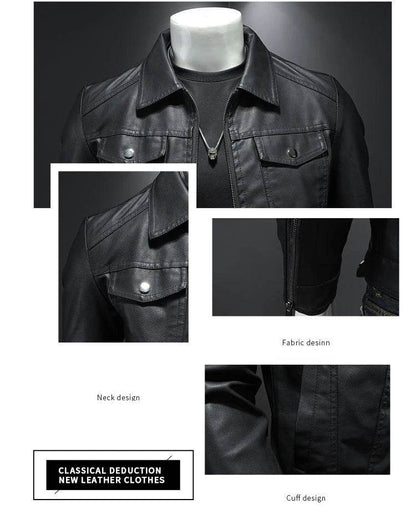 Buy Center Men's Lapel Leather Jacket - Oversized Waterproof Moto Style - Buy Center UK
