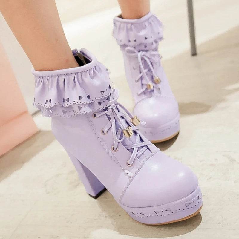 Buy Center Women's Ankle Boots - Platform Footwear in White, Black, Pink - Buy Center UK