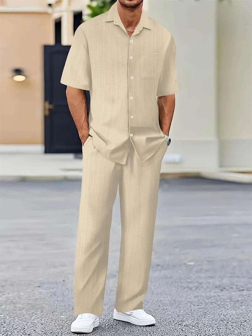 Buy Center Men's Summer Shirt and Pants Set - Classic Casual Style - Buy Center UK