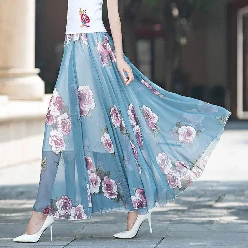 Elegant Floral Chiffon Skirt - Ankle Length for Spring & Summer - Buy Center UK