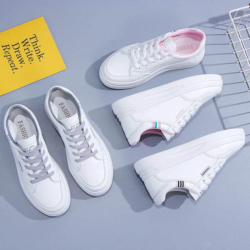 Buy Center Women White Sneakers - Lace-Up, Thick Bottom, Anti-Slip - Buy Center UK