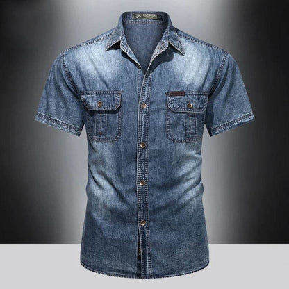Buy Center Men's Cotton Denim Short Sleeve Shirt - Quick Drying Comfort - Buy Center UK