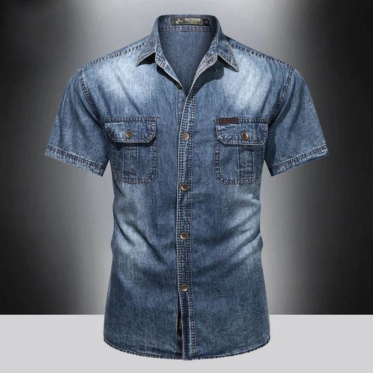 Buy Center Men's Cotton Denim Short Sleeve Shirt - Quick Drying Comfort - Buy Center UK