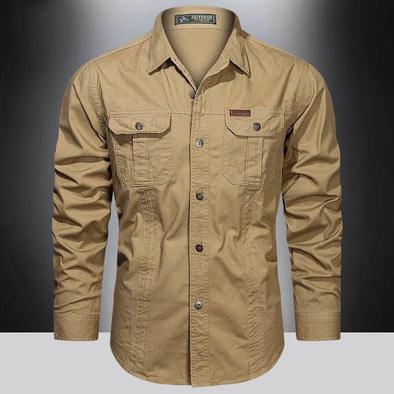 2024 Spring Men's Cotton Cargo Shirt - Long Sleeve Multi-Pocket - Buy Center UK
