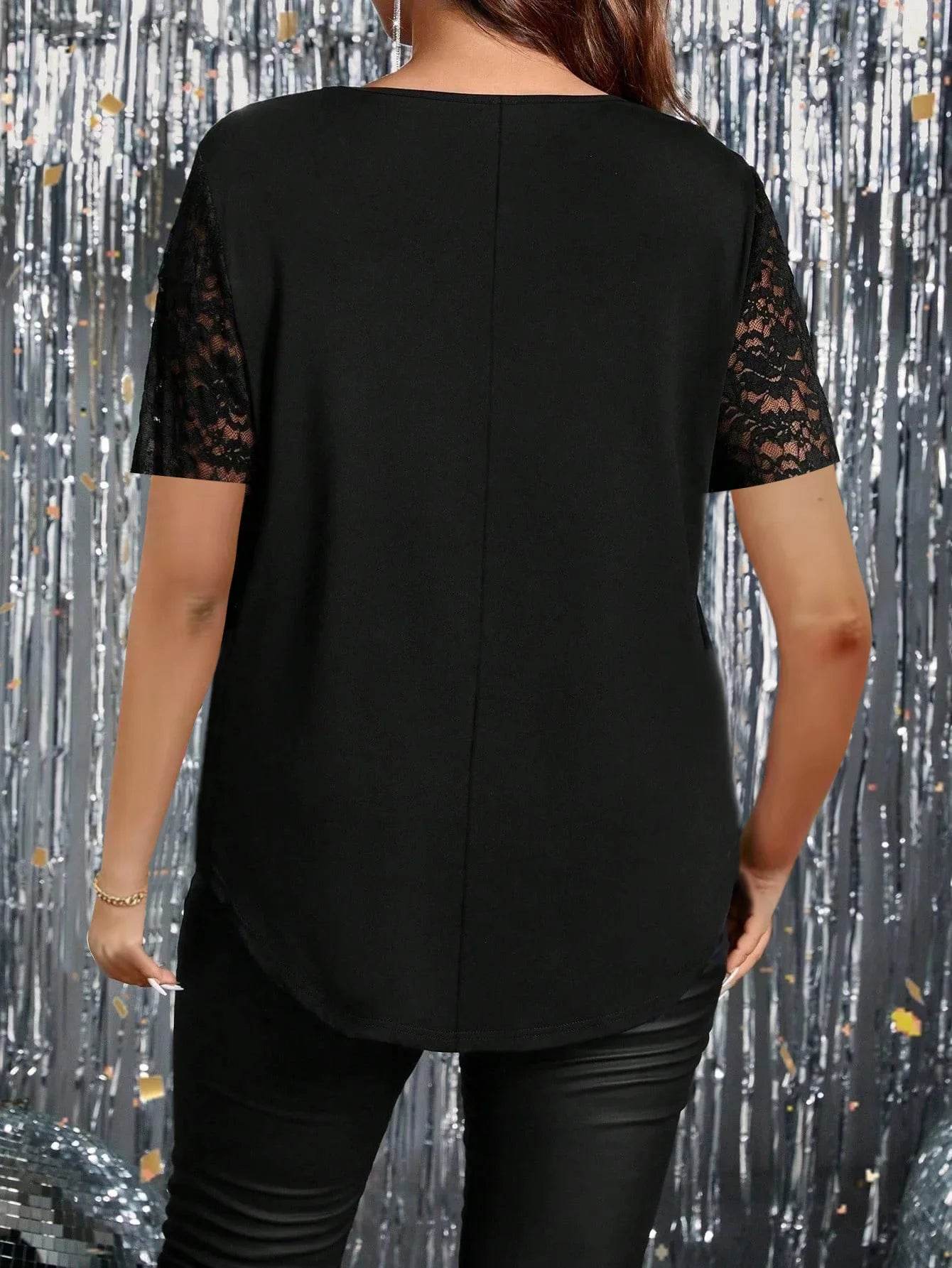 Buy Center Plus Size Wave V-Neck Lace Top - Elegant Casual Blouse - Buy Center UK