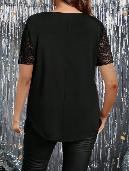 Buy Center Plus Size Wave V-Neck Lace Top - Elegant Casual Blouse - Buy Center UK