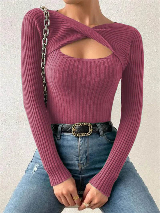 Buy Center Women's Casual Hollow Out Long Sleeve Pullover Tee - Buy Center UK
