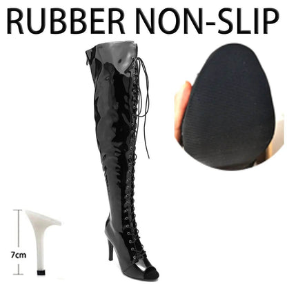 Knee Over Lace-up Stilettos - Customizable Latin Dance Booties - Buy Center UK