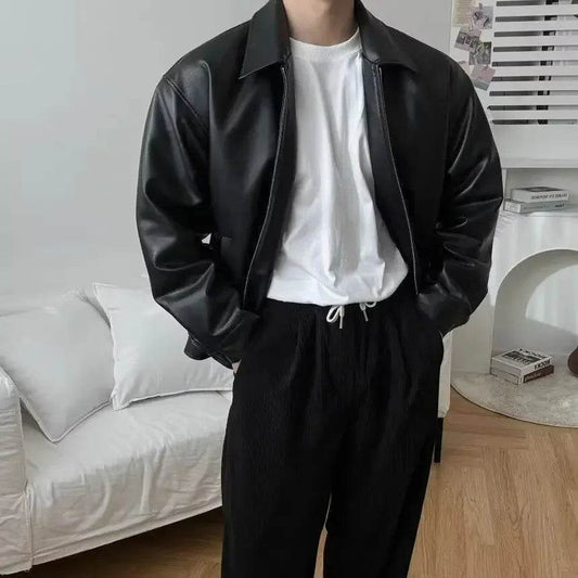 Trendy Men's Leather Jacket - Lightweight Korean Style Motorcycle Vest - Buy Center UK