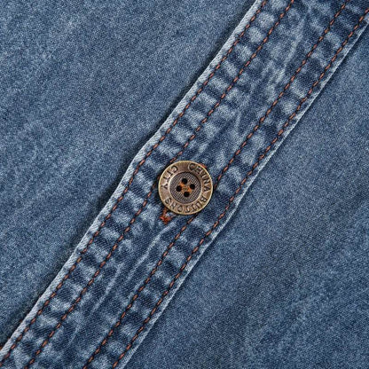 Buy Center 2023 Summer Denim Shirt - Short Sleeve Cotton Blue - Buy Center UK