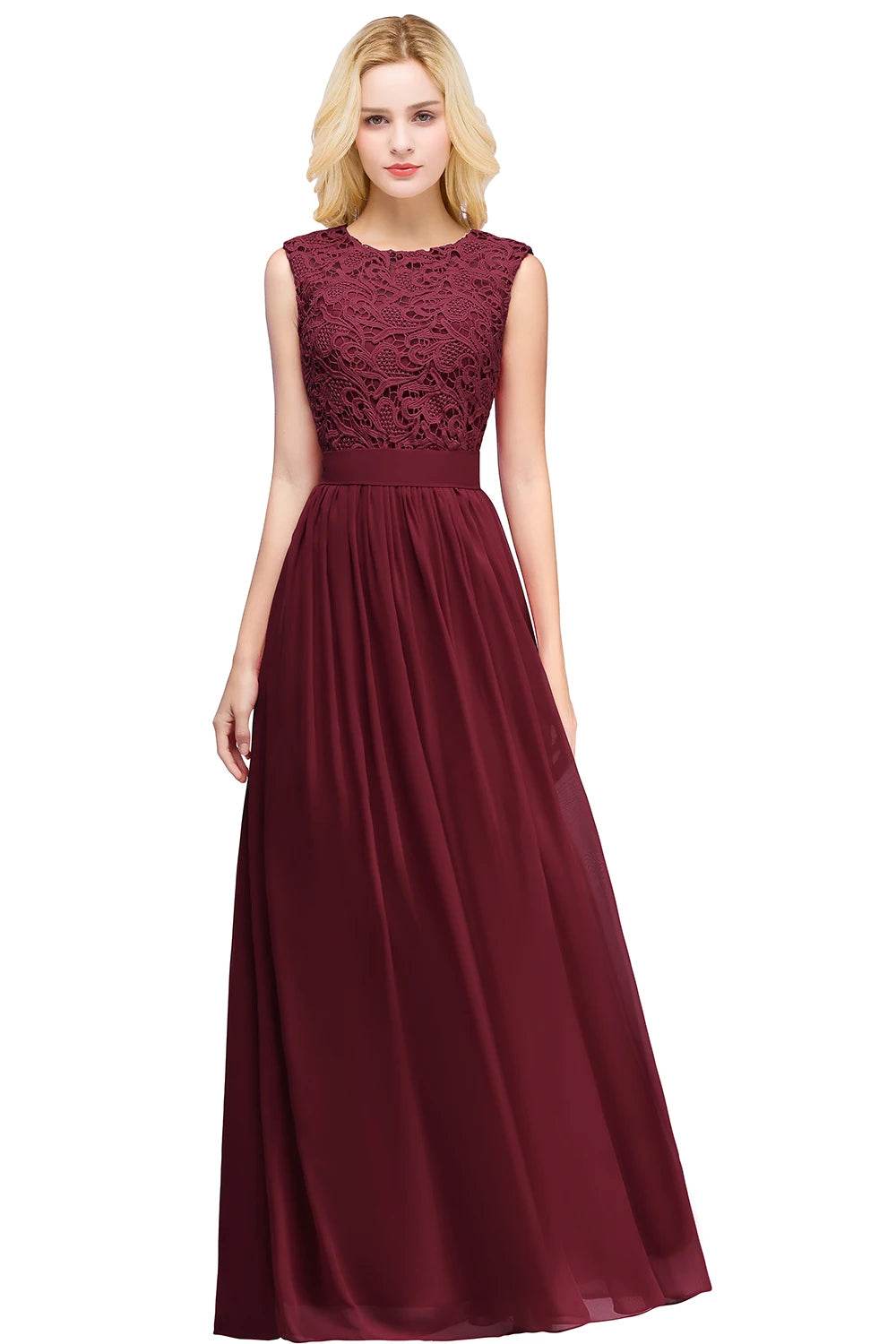 Elegant Pink Bridesmaid Dress - A-Line Lace Maxi Gown - Buy Center UK