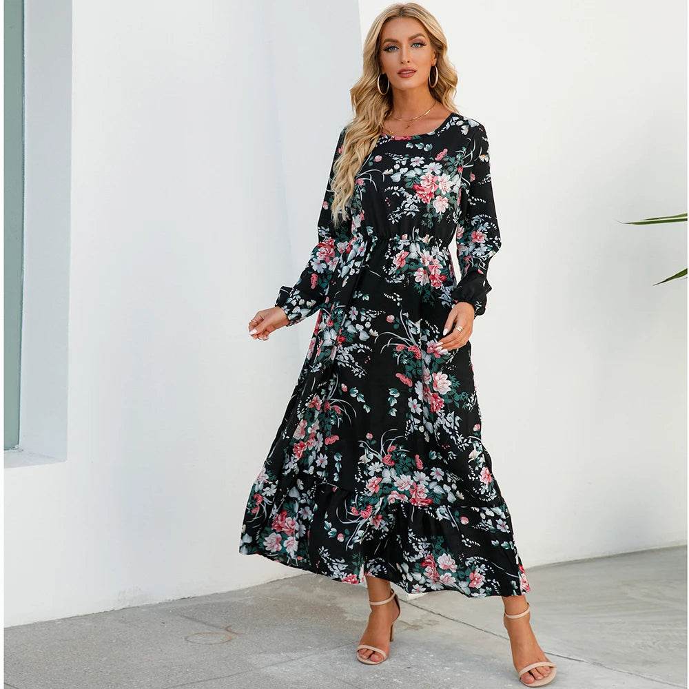 2023 Bohemian Women Maxi Dress - Long Sleeve Chiffon Floral Style - Buy Center UK