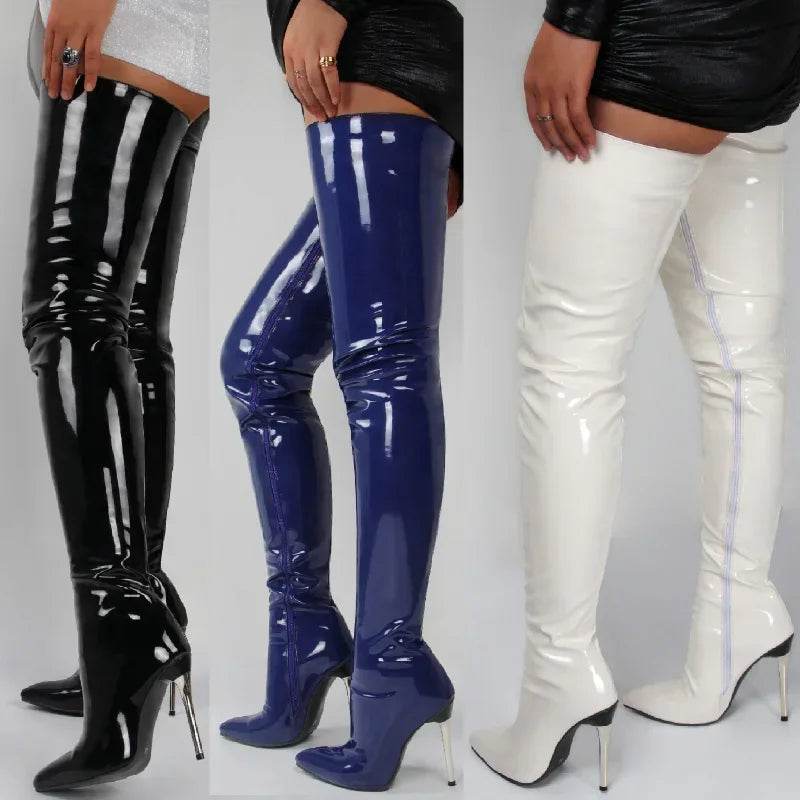 Patent Leather Over The Knee Boots - Sexy Stiletto High Heels - Buy Center UK