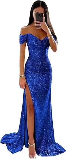 Chic Off-Shoulder Sequin Maxi Dress - Elegant Mermaid Gown 2025 - Buy Center UK