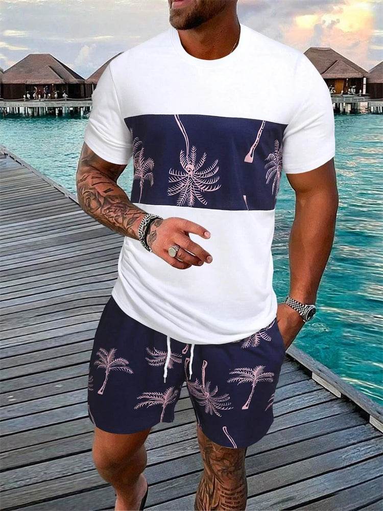 Buy Center 2024 Hawaiian Coconut Print Men's Suit - Summer Casual Set - Buy Center UK