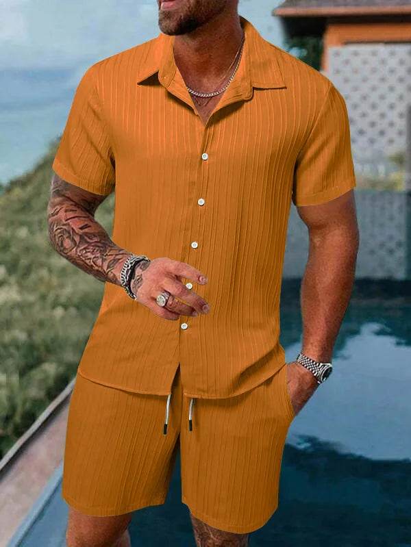 Buy Center Men's Summer Polo Suit - Casual Loose Fit Shorts Set - Buy Center UK