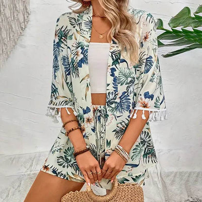 Buy Center Two Piece Women’s Set - Floral Cardigan & Beach Shorts - Buy Center UK