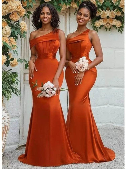 Buy Center Mermaid One Shoulder Satin Bridesmaid Dress - Elegant Gown - Buy Center UK
