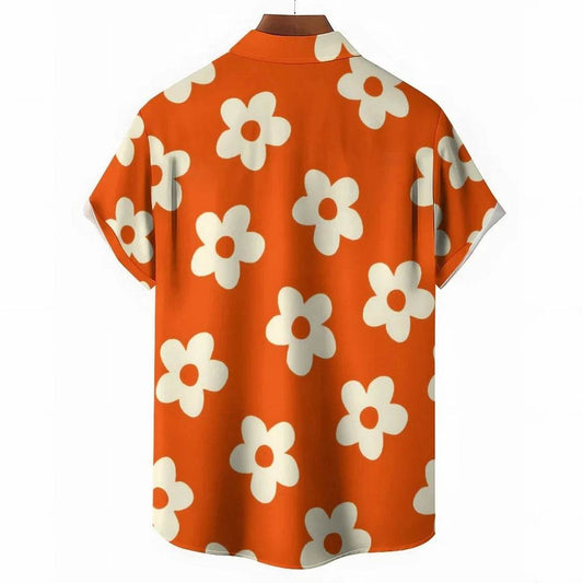 Buy Center Men's Floral Daisy Shirt - Purple Orange Short Sleeve - Buy Center UK