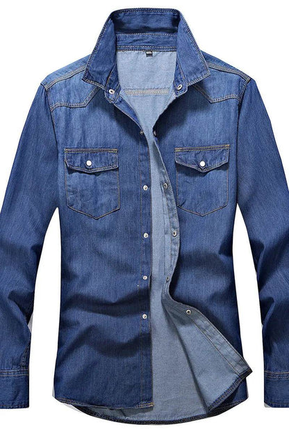 Buy Center Slim Fit Denim Shirt for Men - Casual Cotton Long Sleeve - Buy Center UK