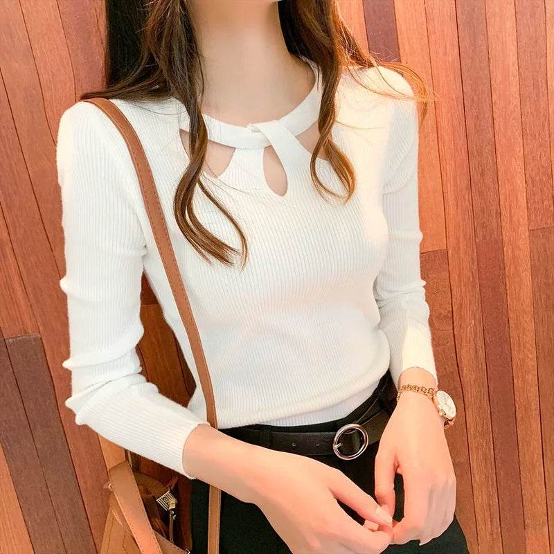 Women's O-neck Stretch Pullover - Sexy Hollow Design for Autumn - Buy Center UK