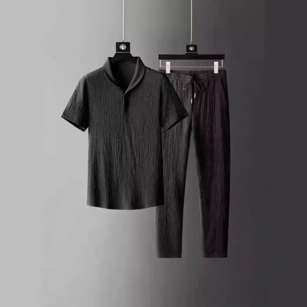 Buy Center Men's Summer Crinkled 2-Piece Set - Lightweight Cotton Linen - Buy Center UK