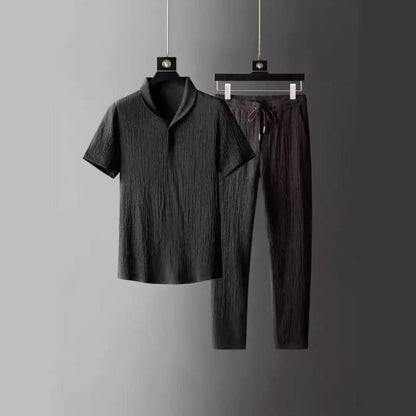 Buy Center Men's Summer Crinkled 2-Piece Set - Lightweight Cotton Linen - Buy Center UK