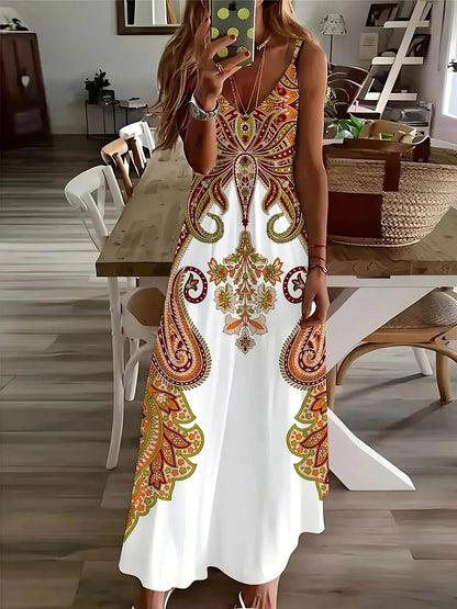 2024 Flower Printed V-neck Dress - Bohemian Style for Summer - Buy Center UK