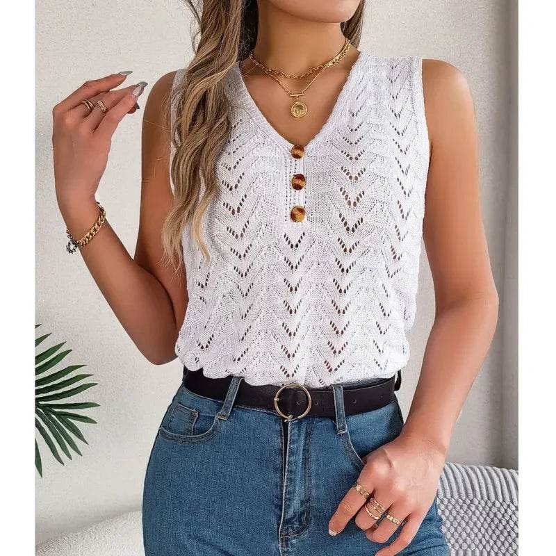 Stylish Women's V-Neck Button Tank Top - Perfect for Summer Vacations - Buy Center UK
