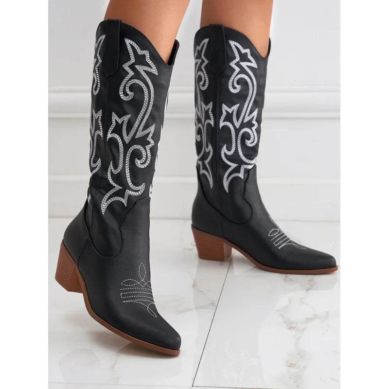 Vintage Knee High Cowgirls Black Western Boots - Chic & Comfortable - Buy Center UK