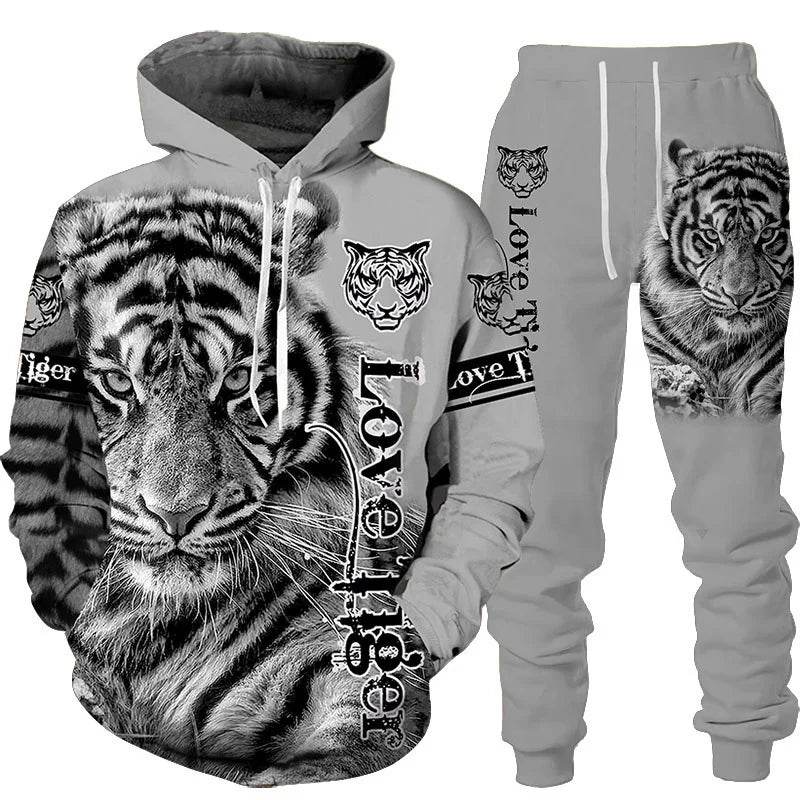 3D Tiger Printed Tracksuit Set - Unisex Hoodie & Pants, Cozy Style - Buy Center UK