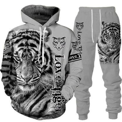 3D Tiger Printed Tracksuit Set - Unisex Hoodie & Pants, Cozy Style - Buy Center UK