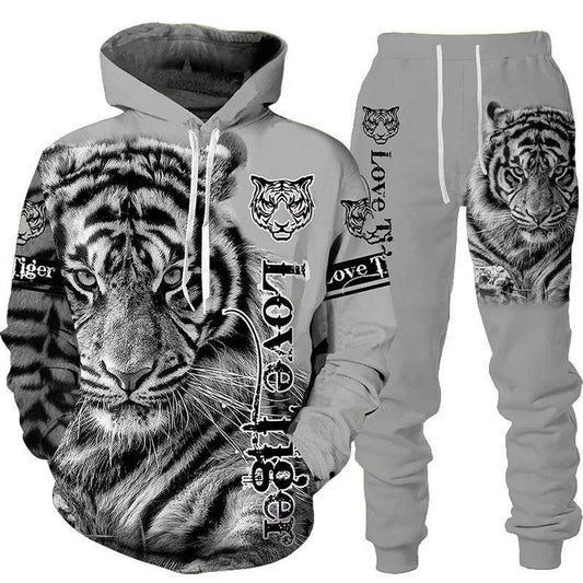 3D Tiger Printed Tracksuit Set - Unisex Hoodie & Pants, Cozy Style - Buy Center UK