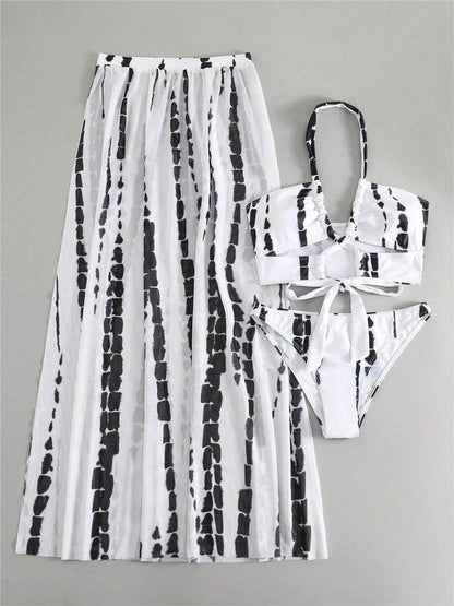 Buy Center 3 Pieces Tie Dye Bikini Set - Sexy Halter & Cover-Up Pants - Buy Center UK