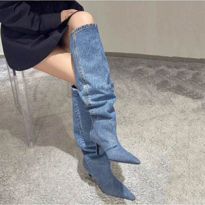 Wind Pointed Folded Pile Boots - Stiletto High Heels for All Seasons - Buy Center UK