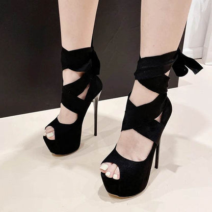 Liyke Black High Heels - Sexy Peep Toe Slingback Platform Pumps - Buy Center UK