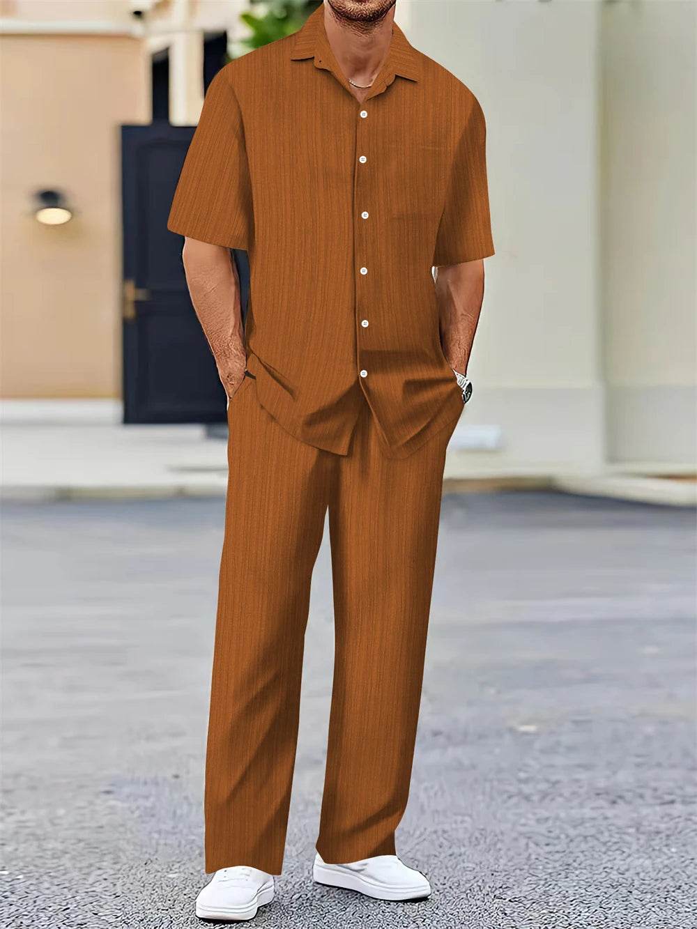 Buy Center Men's Summer Shirt and Pants Set - Classic Casual Style - Buy Center UK