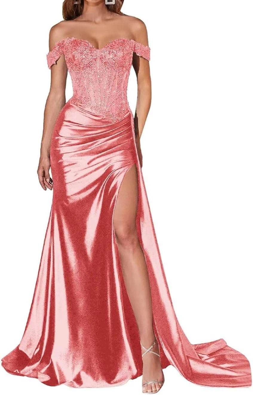 Navy Blue Strapless Satin Prom Dress – Elegant Split Evening Gown - Buy Center UK