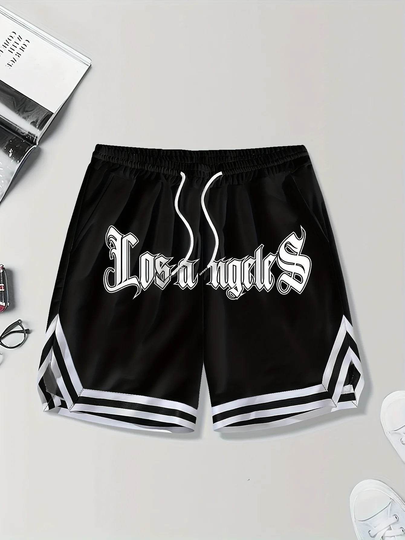 LOS ANGELES Print Men's Casual Shorts - Loose Fit & Drawstring Design - Buy Center UK