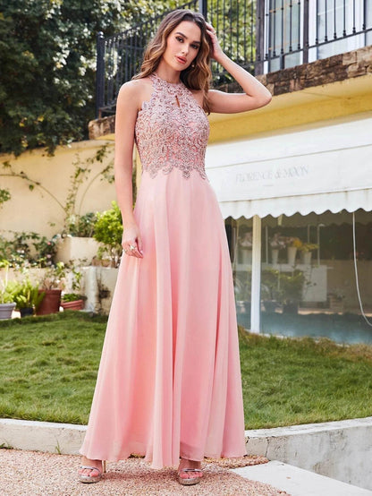 Elegant Chiffon Bridesmaid Dress - Jewel Neck A-Line Maxi Gown - Buy Center UK