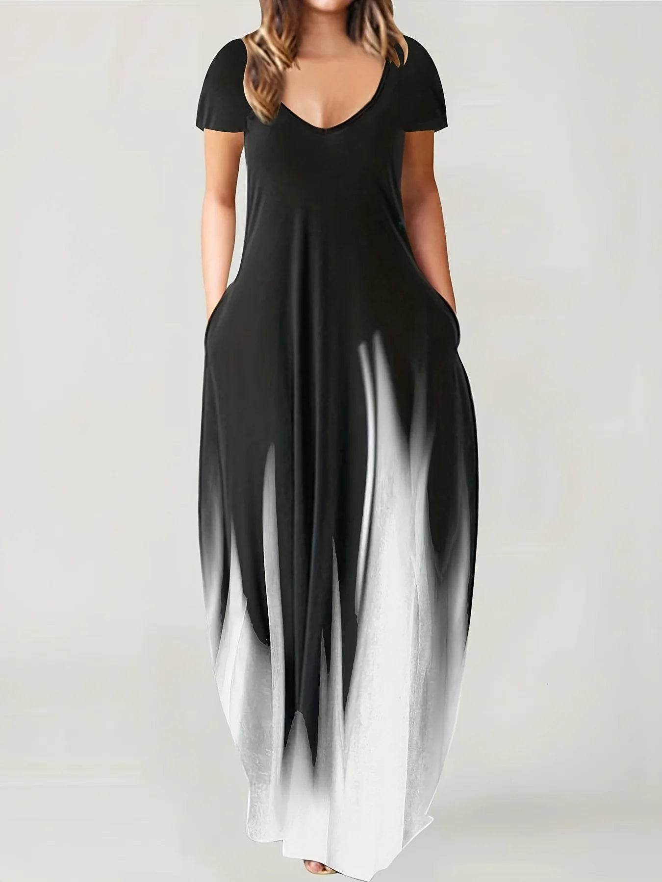 Buy Center Women's Summer Loose Print Dress - Pocket & Ankle-Length - Buy Center UK