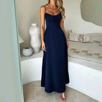 Ladies Lace-Up Solid Slip Dress - Elegant A-Line for Summer - Buy Center UK